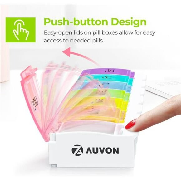 Weekly Pill Organizer Arthritis Friendly BPA Free Travel 7 Day Pill Box Case - Picture 2 of 7